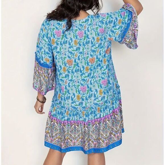 NEW! PLUS Size Beautiful Boho Style Pullover Ruffled Bottom Dress Bell Sleeves - Picture 3 of 5